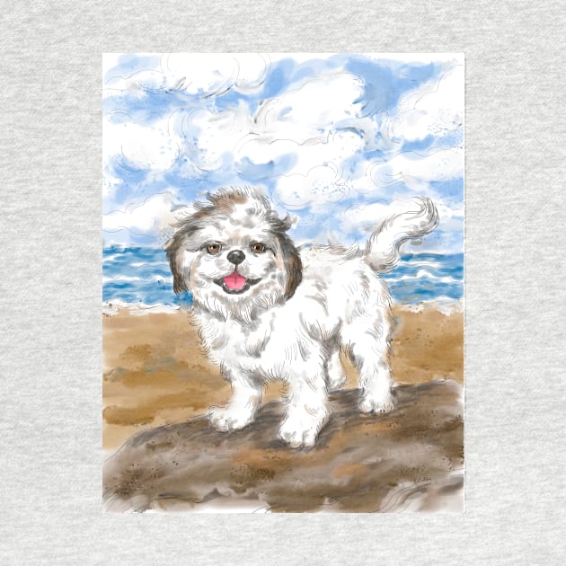 Shih Tzu dog portrait with beach nature landscape background by Nalidsa